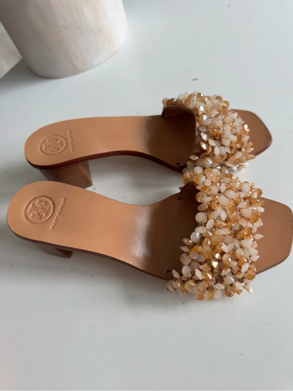 Tory Burch Embellished Beaded Heeled Sandals – Size 6.5
